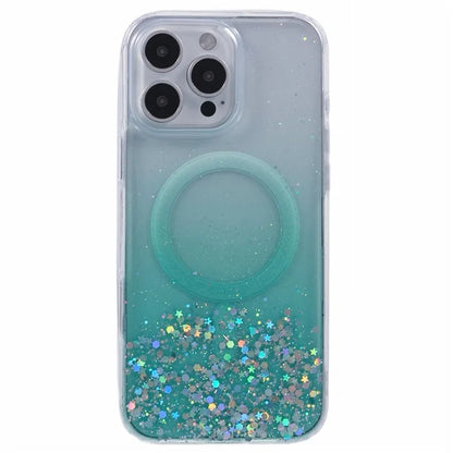 For iPhone 16 Pro Max Case Compatible with MagSafe Sparkle Epoxy TPU+Acrylic Phone Cover
