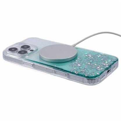 For iPhone 16 Pro Max Case Compatible with MagSafe Sparkle Epoxy TPU+Acrylic Phone Cover