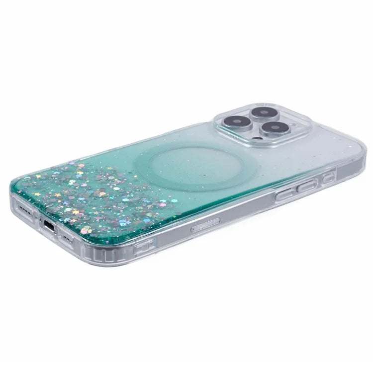 For iPhone 16 Pro Max Case Compatible with MagSafe Sparkle Epoxy TPU+Acrylic Phone Cover