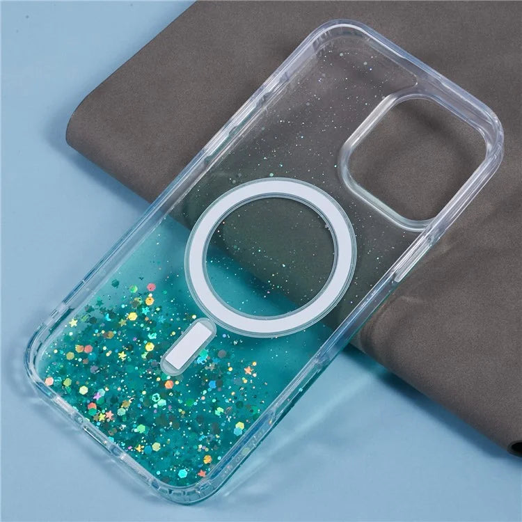 For iPhone 16 Pro Max Case Compatible with MagSafe Sparkle Epoxy TPU+Acrylic Phone Cover