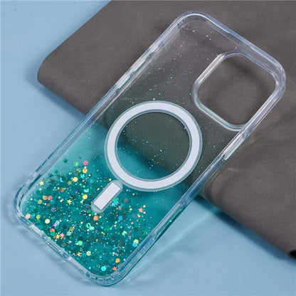 For iPhone 16 Pro Max Case Compatible with MagSafe Sparkle Epoxy TPU+Acrylic Phone Cover