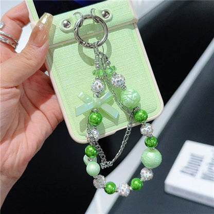 For Samsung Galaxy Z Flip6 5G Case Hinge Protection Leather+PC Phone Cover with Beaded Strap