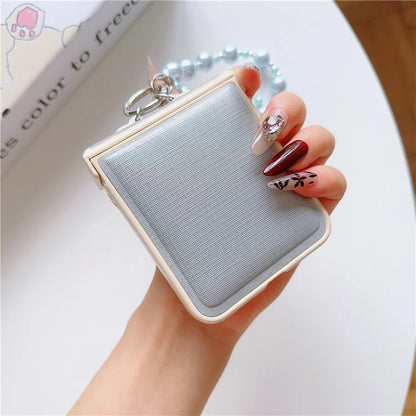 For Samsung Galaxy Z Flip6 5G Case Hinge Protection Leather+PC Phone Cover with Beaded Phone Charm