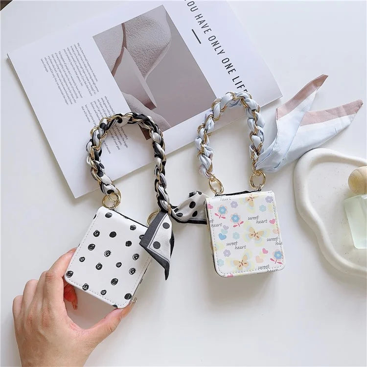 For Samsung Galaxy Z Flip6 5G Case Pattern Leather+PC Phone Cover with Scarf Handle Strap