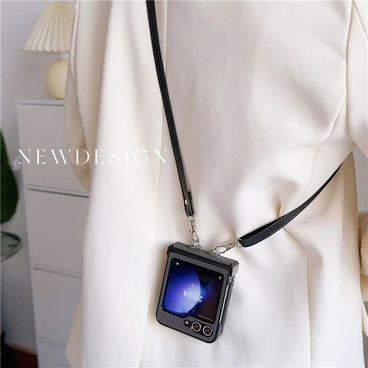 For Samsung Galaxy Z Flip6 5G Case 3D Flower Leather+PC Phone Cover with Crossbody Strap