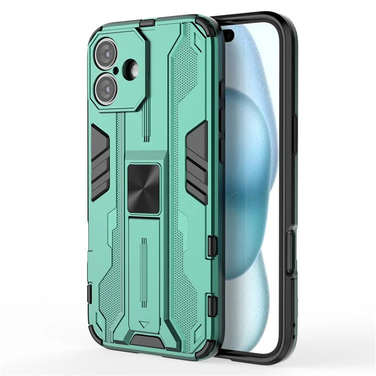 For iPhone 16 Plus Case PC + TPU Shockproof Phone Cover with Kickstand