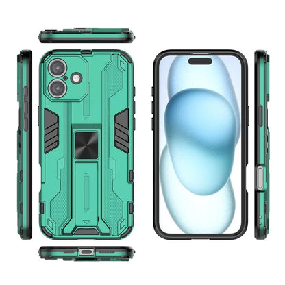 For iPhone 16 Plus Case PC + TPU Shockproof Phone Cover with Kickstand