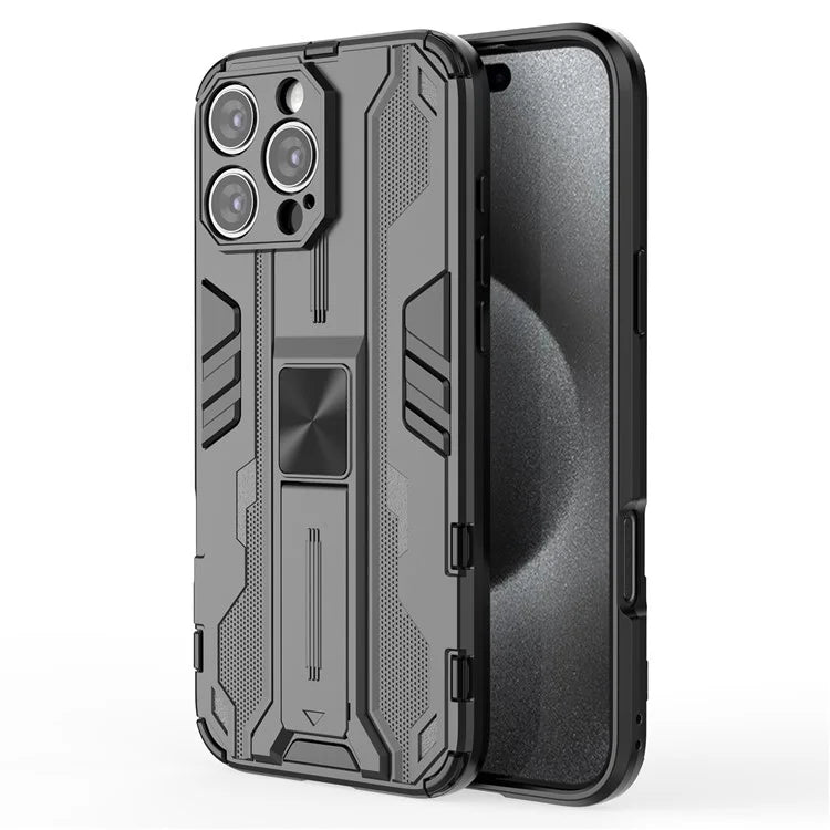 For iPhone 16 Pro Max Case PC + TPU Shockproof Phone Cover with Kickstand