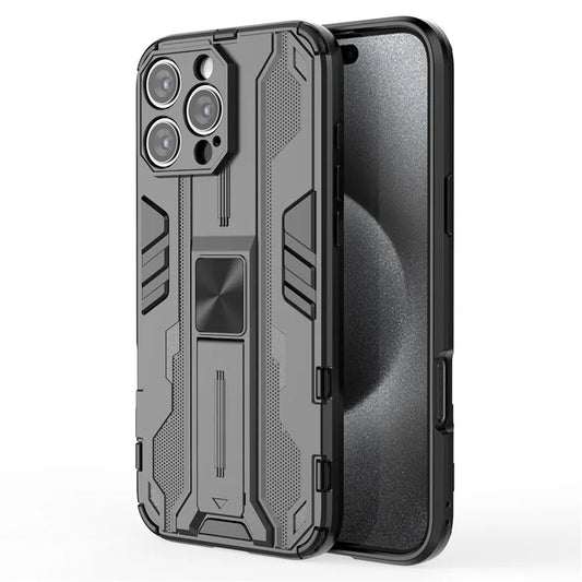 For iPhone 16 Pro Max Case PC + TPU Shockproof Phone Cover with Kickstand