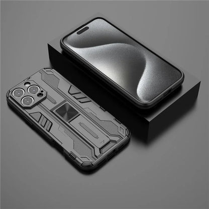 For iPhone 16 Pro Max Case PC + TPU Shockproof Phone Cover with Kickstand