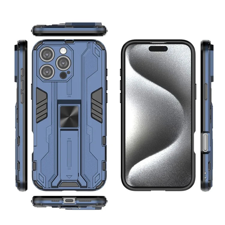 For iPhone 16 Pro Max Case PC + TPU Shockproof Phone Cover with Kickstand