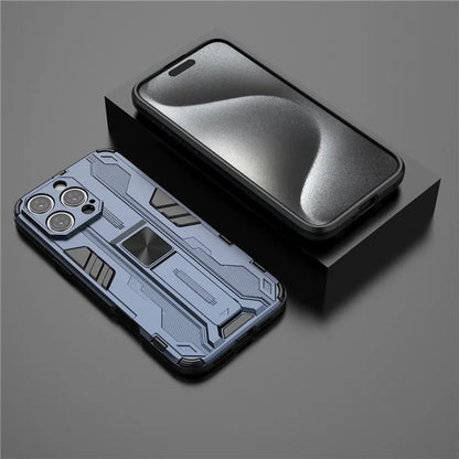 For iPhone 16 Pro Max Case PC + TPU Shockproof Phone Cover with Kickstand