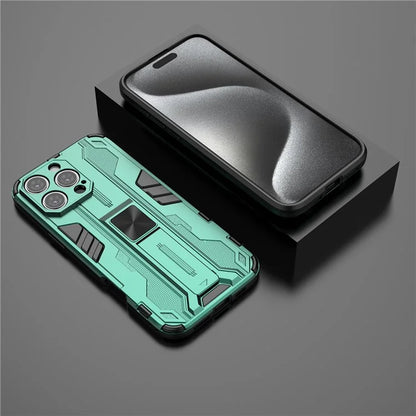 For iPhone 16 Pro Max Case PC + TPU Shockproof Phone Cover with Kickstand