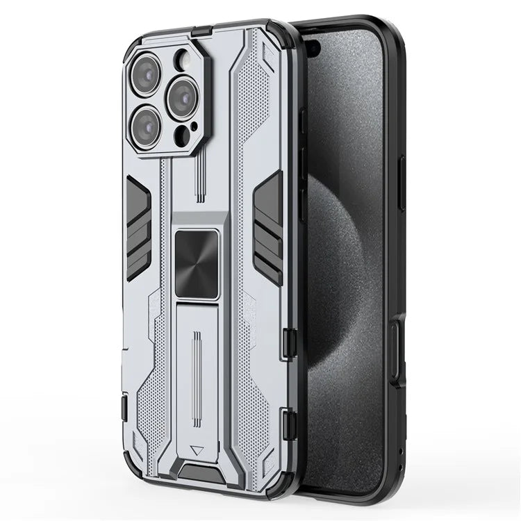 For iPhone 16 Pro Max Case PC + TPU Shockproof Phone Cover with Kickstand