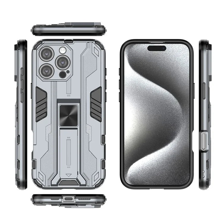 For iPhone 16 Pro Max Case PC + TPU Shockproof Phone Cover with Kickstand