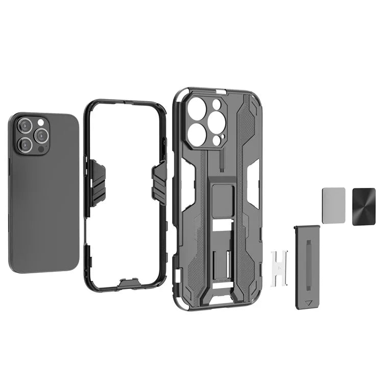 For iPhone 16 Pro Max Case PC + TPU Shockproof Phone Cover with Kickstand