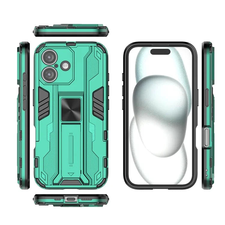 For iPhone 16 Case PC + TPU Shockproof Phone Cover with Kickstand