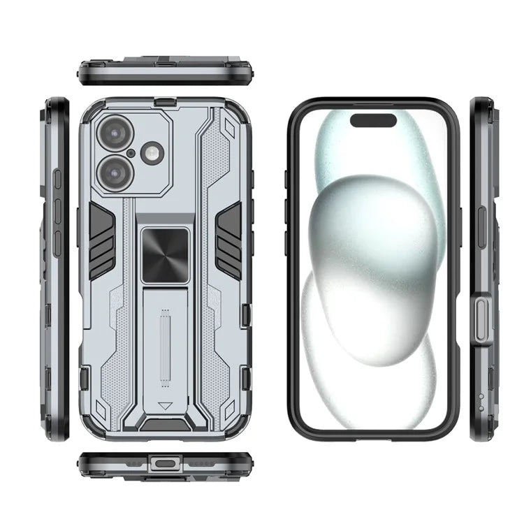 For iPhone 16 Case PC + TPU Shockproof Phone Cover with Kickstand
