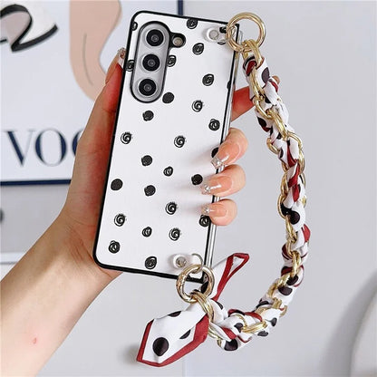 For Samsung Galaxy Z Fold6 5G Case Pattern Leather+PC Phone Cover with Scarf Strap