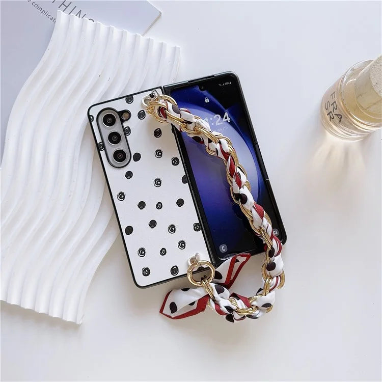 For Samsung Galaxy Z Fold6 5G Case Pattern Leather+PC Phone Cover with Scarf Strap