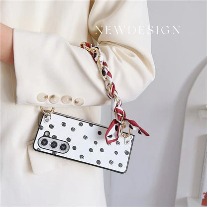 For Samsung Galaxy Z Fold6 5G Case Pattern Leather+PC Phone Cover with Scarf Strap