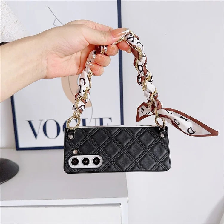 For Samsung Galaxy Z Fold6 5G Case Pattern Leather+PC Phone Cover with Scarf Strap
