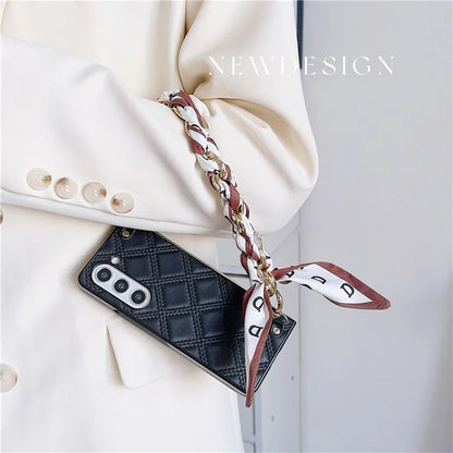 For Samsung Galaxy Z Fold6 5G Case Pattern Leather+PC Phone Cover with Scarf Strap