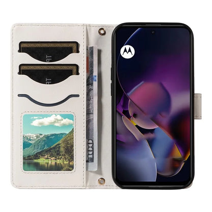 For Motorola Moto G54 5G / Moto G14 4G Case Wallet Rhombus Leather Phone Cover with Shoulder Strap, Wrist Strap
