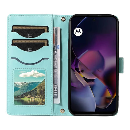 For Motorola Moto G54 5G / Moto G14 4G Case Wallet Rhombus Leather Phone Cover with Shoulder Strap, Wrist Strap