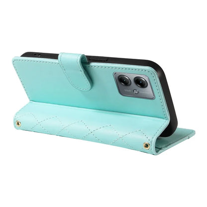 For Motorola Moto G54 5G / Moto G14 4G Case Wallet Rhombus Leather Phone Cover with Shoulder Strap, Wrist Strap
