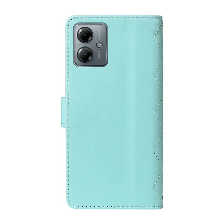 For Motorola Moto G54 5G / Moto G14 4G Case Wallet Rhombus Leather Phone Cover with Shoulder Strap, Wrist Strap