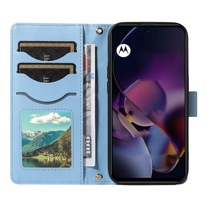 For Motorola Moto G54 5G / Moto G14 4G Case Wallet Rhombus Leather Phone Cover with Shoulder Strap, Wrist Strap