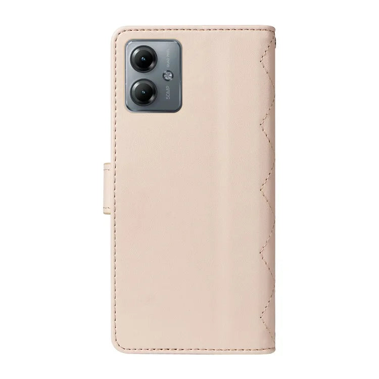 For Motorola Moto G54 5G / Moto G14 4G Case Wallet Rhombus Leather Phone Cover with Shoulder Strap, Wrist Strap
