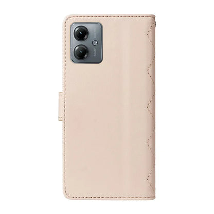 For Motorola Moto G54 5G / Moto G14 4G Case Wallet Rhombus Leather Phone Cover with Shoulder Strap, Wrist Strap