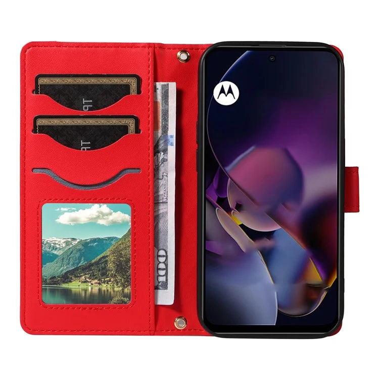 For Motorola Moto G54 5G / Moto G14 4G Case Wallet Rhombus Leather Phone Cover with Shoulder Strap, Wrist Strap
