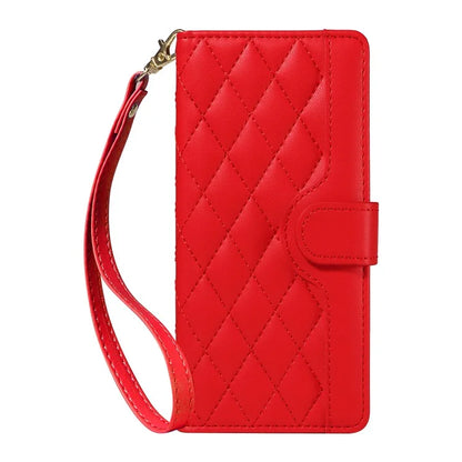 For Motorola Moto G54 5G / Moto G14 4G Case Wallet Rhombus Leather Phone Cover with Shoulder Strap, Wrist Strap