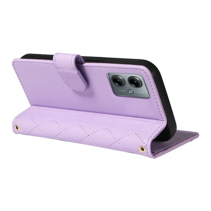 For Motorola Moto G54 5G / Moto G14 4G Case Wallet Rhombus Leather Phone Cover with Shoulder Strap, Wrist Strap
