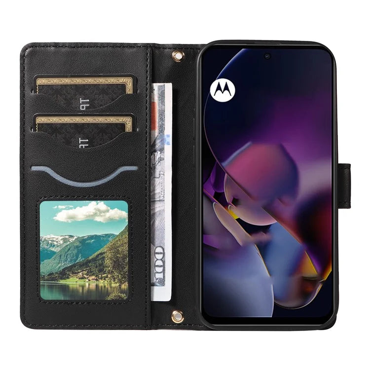 For Motorola Moto G54 5G / Moto G14 4G Case Wallet Rhombus Leather Phone Cover with Shoulder Strap, Wrist Strap