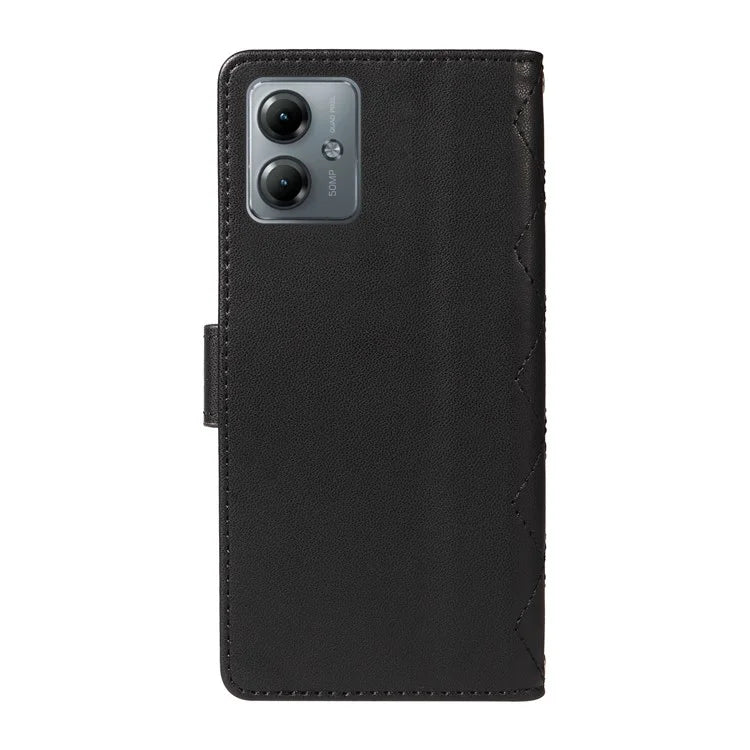 For Motorola Moto G54 5G / Moto G14 4G Case Wallet Rhombus Leather Phone Cover with Shoulder Strap, Wrist Strap