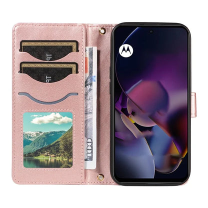 For Motorola Moto G54 5G / Moto G14 4G Case Wallet Rhombus Leather Phone Cover with Shoulder Strap, Wrist Strap
