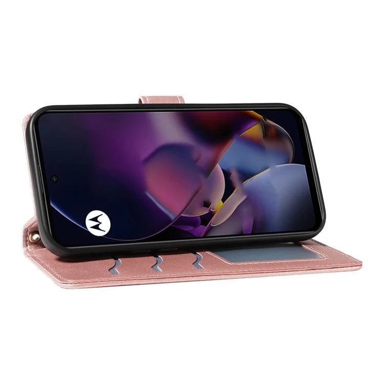 For Motorola Moto G54 5G / Moto G14 4G Case Wallet Rhombus Leather Phone Cover with Shoulder Strap, Wrist Strap