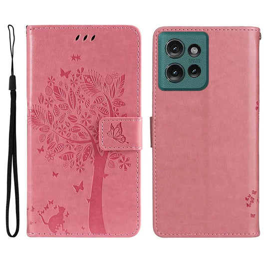 KT Imprinting Flower Series-3 For Motorola Edge 50 5G Case Cat Tree Pattern Flip Leather Phone Cover