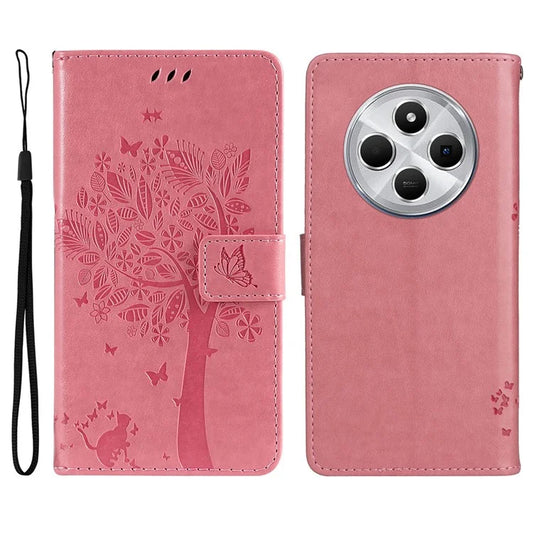 KT Imprinting Flower Series-3 For Xiaomi Redmi 14C 4G Case Cat Tree Pattern Flip Leather Phone Cover