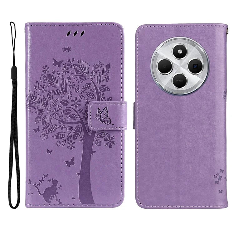 KT Imprinting Flower Series-3 For Xiaomi Redmi 14C 4G Case Cat Tree Pattern Flip Leather Phone Cover