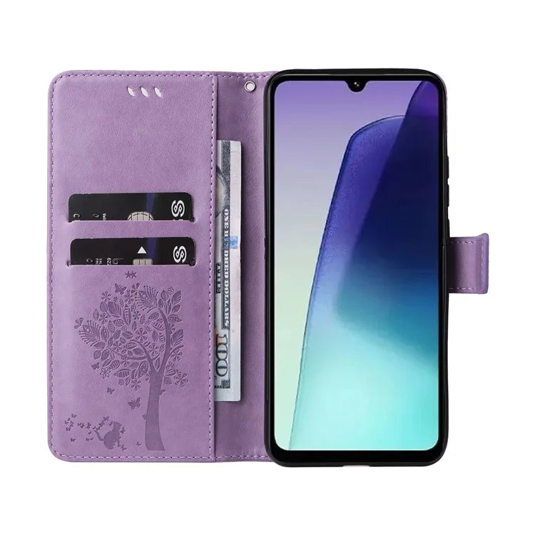 KT Imprinting Flower Series-3 For Xiaomi Redmi 14C 4G Case Cat Tree Pattern Flip Leather Phone Cover