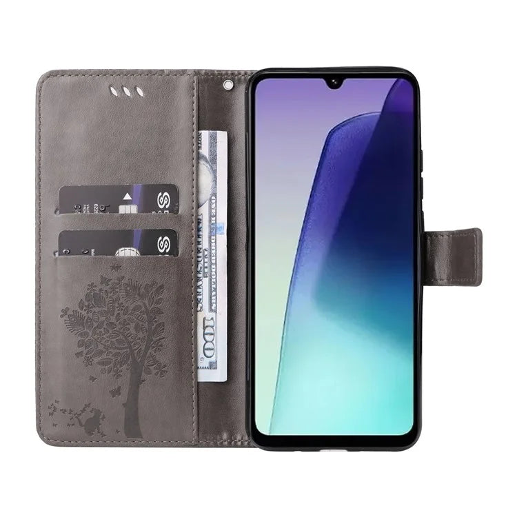 KT Imprinting Flower Series-3 For Xiaomi Redmi 14C 4G Case Cat Tree Pattern Flip Leather Phone Cover
