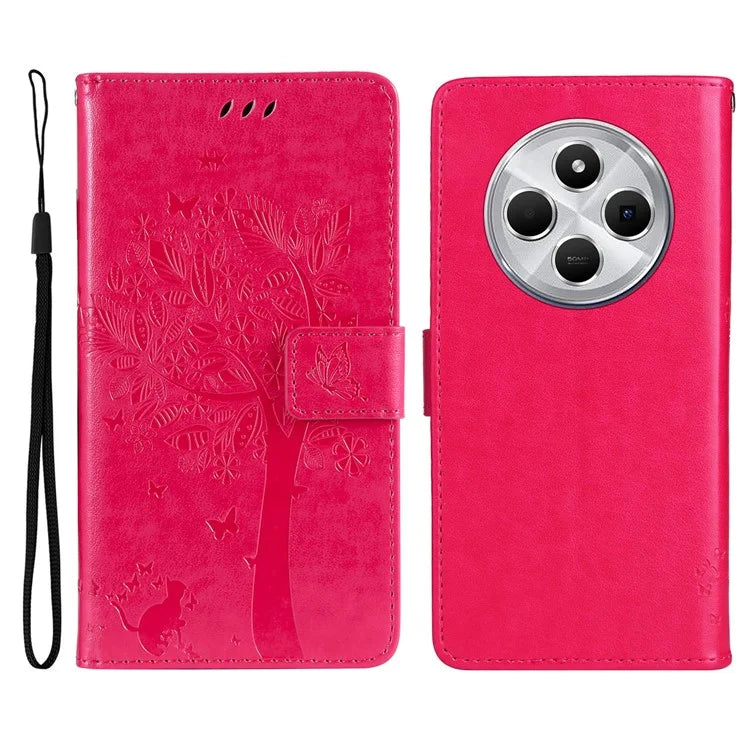 KT Imprinting Flower Series-3 For Xiaomi Redmi 14C 4G Case Cat Tree Pattern Flip Leather Phone Cover