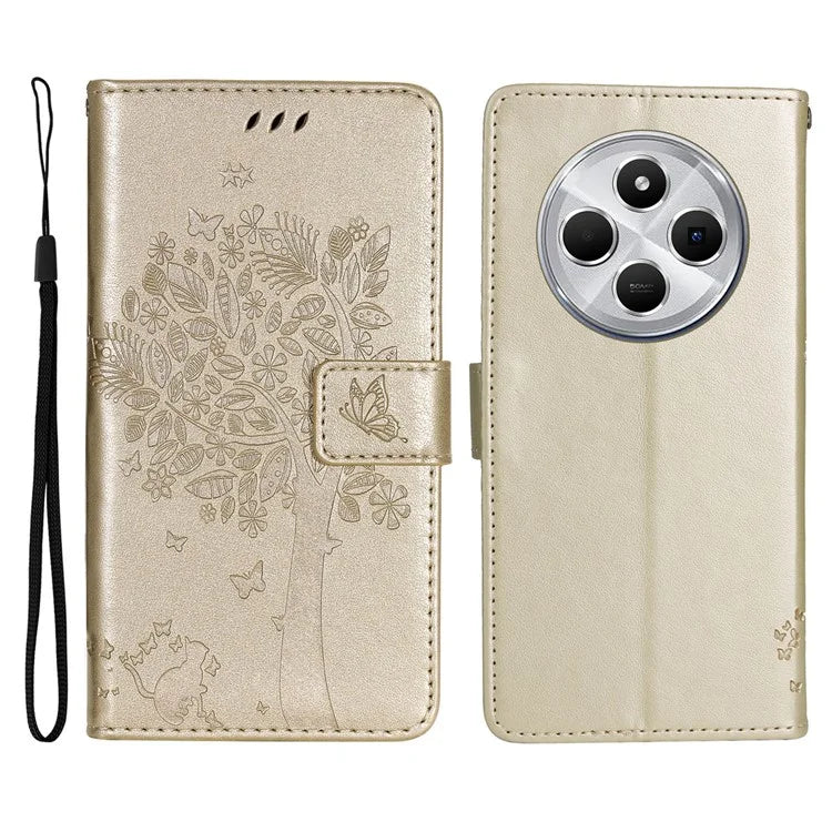KT Imprinting Flower Series-3 For Xiaomi Redmi 14C 4G Case Cat Tree Pattern Flip Leather Phone Cover