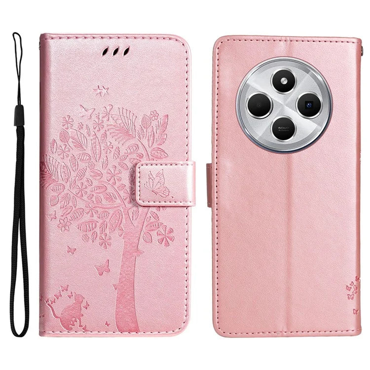 KT Imprinting Flower Series-3 For Xiaomi Redmi 14C 4G Case Cat Tree Pattern Flip Leather Phone Cover