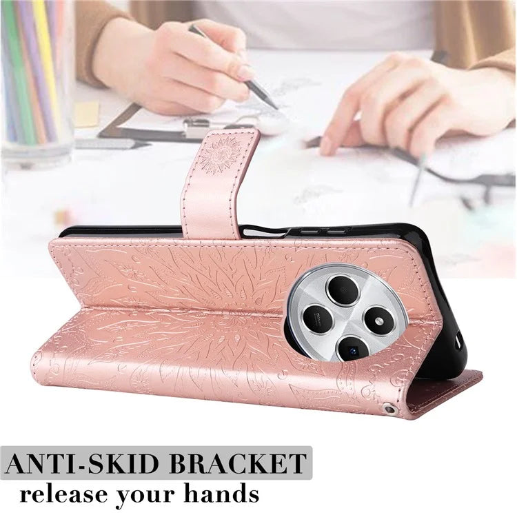 KT Imprinting Flower Series-1 For Xiaomi Redmi 14C 4G Case Sunflower Leather Wallet Phone Cover